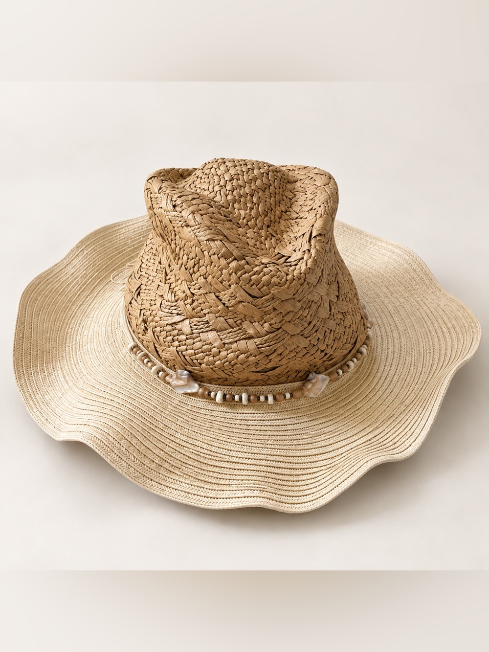 Cappelli Straworld Two-Tone Wide Brim Straw Hat with Beaded Band - Natural/Tan
